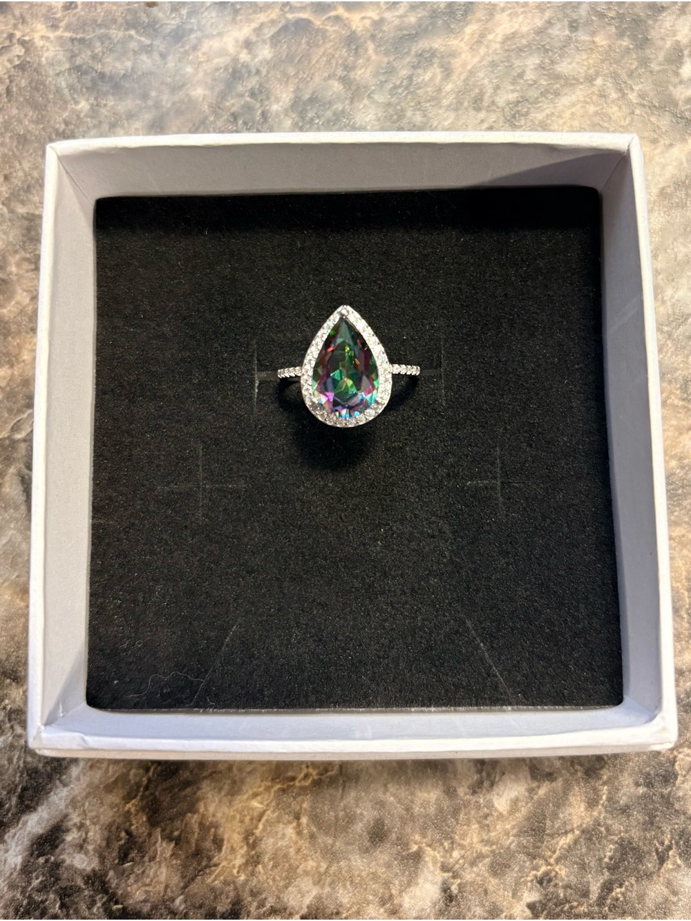 Genuine Mystic Topaz with a Halo Ring Sterling Silver size 6